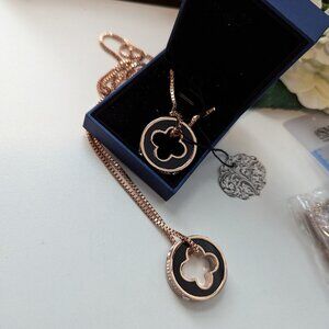 Four Leaf Clover Black Enamel Pendant Necklace